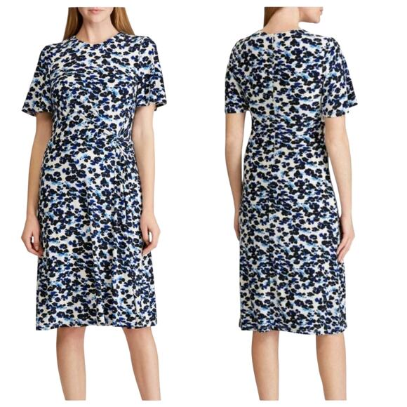 Lauren Ralph Lauren Floral Dress Waist Knot Stretch Jersey Knee Length sz 18W - Picture 1 of 10